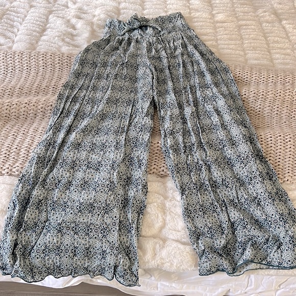Skylar + Madison Pants - Wide leg flow pants in a blue and white pattern